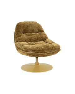 Fauteuil Tromba in mustard kleur met retro design en draaibare metalen trompetpoot