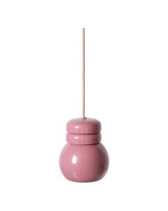 Roze HKLIVING Bulb hanglamp met glanzende kap en rond ontwerp, los hangend aan een bijpassend roze snoer tegen een witte achtergrond.