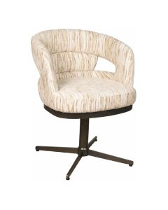 Beige Trendhopper armstoel Kyoto met ronde kuip en open rugdetail op zwarte draaipoot, vrijstaand op witte achtergrond.