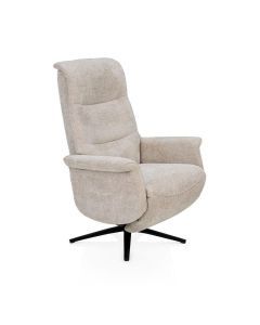 Beige relaxfauteuil Twistello met hoge rugleuning en zwart metalen draaivoet onderstel