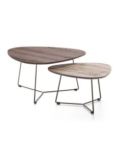 Salontafelset Gladesville met organische vormen en bladen in houtlook en marmerlook