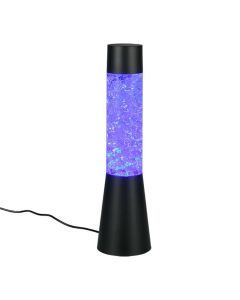 Tafellamp Martini zwart met blauw verlichte cilinder en transparante decoratieve figuren