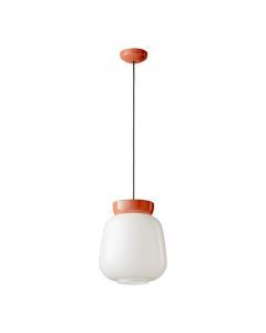 Hanglamp Corcovado met witte glazen kap en oranje detail bovenaan