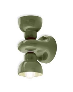 Wandlamp Berimbau in olijfgroen met glanzende afwerking en ronde vormen