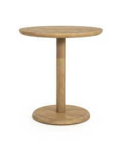 Ronde Eleonora bistrotafel Florent naturel van mangohout met stevige middenpoot op witte achtergrond