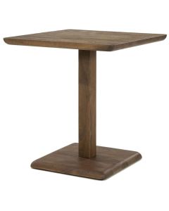 Vierkante Eleonora bistrotafel Florent lichtbruin van geborsteld mangohout met stevige middenpoot op witte achtergrond