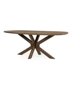 Eleonora eettafel Tycho lichtbruin 210x110 cm met ovaal blad en kruispoot van geborsteld mangohout