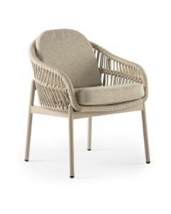 Callisto Outdoor tuinstoel Pizzoli met champagnekleurig aluminium frame, rope kuip en beige zit- en rugkussen