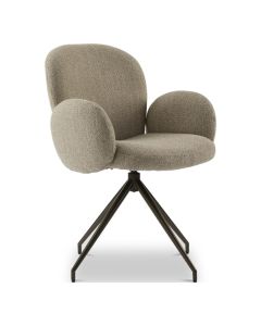 DYYK armstoel Gigi in beige stof met ronde armleuningen en zwart metalen draaibaar onderstel