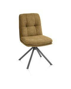 Eetkamerstoel Madelaine in oker met grafietkleurige metalen kruispoot en draaifunctie