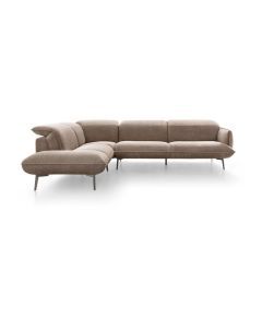 Dutchz 5002 hoekbank in taupe stof met chaise longue en slanke metalen poten