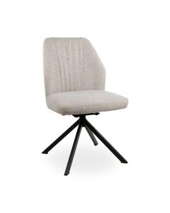 Eetkamerstoel Amy zonder armleuningen in stof Lodge natural met zwarte metalen draaipoot