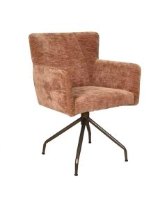 360 graden draaibare armstoel Prague in roestkleurige stof met metalen spinpoot in anodic bruin