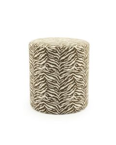 Bruine poef met tijgerprint en zachte stoffering in ronde vorm