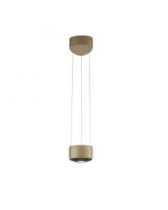 q-stretto hanglamp in brons met minimalistisch cilindervormig design en dunne ophangkabels