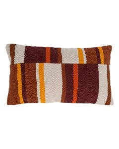 Rechthoekig kussen met warme strepen in roest en bordeaux
