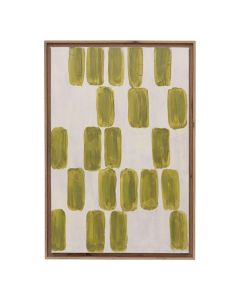 Wanddecoratie met groen abstract patroon in eikenhouten lijst op lichte achtergrond