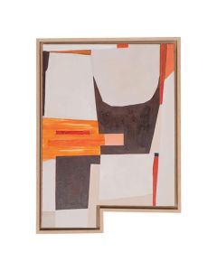 Abstract handgeschilderd schilderij Julio met oranje, roodbruin en gebroken wit in eiken frame met uitsparing