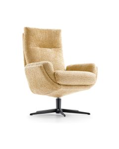 Draaifauteuil Thames van Baenks in stof Venga Brass met zwart metalen draaipoot zijaanzicht