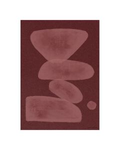 Abstracte art print met lichtroze vormen op bordeaux achtergrond in minimalistische compositie
