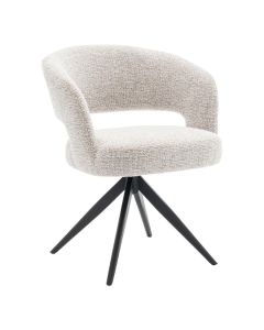Draaibare armstoel Corania naturel met lichte boucl&eacute; bekleding en zwarte metalen draaipoot
