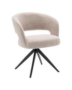 INHOUSE armstoel Corania Beige schuin van voren met beige boucl&eacute; bekleding en zwarte draaivoet