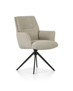 Mont&egrave;l Luna eetkamerstoel in beige Cayenne stof met zwart metalen draaivoet schuin van voren gefotografeerd