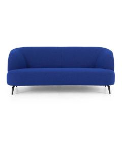 Mont&egrave;l 3-zitsbank 40-1 in kobaltblauw met afgeronde rugleuning en zwarte metalen poten tegen een lichte achtergrond.