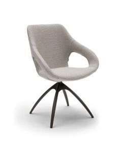 Lichtgrijze Bree's New World Quby draaibare armstoel met open armleuningen en anodic brown vierpoot