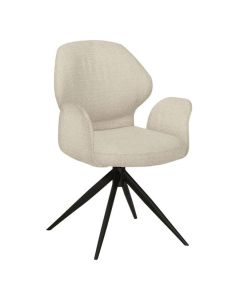 Armstoel Bione Naturel met zachte bekleding en zwart metalen draaipoot schuin van voren