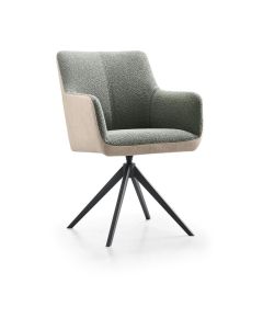 Eetkamerstoel Dutchz 5100 met duo stoffering khaki en silver en zwarte draaipoot zijaanzicht