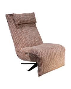 Relaxfauteuil Thomas in roodbruine Funky Brick stof met ge&iuml;ntegreerd hoofdkussen en zwarte stervoet tegen witte achtergrond