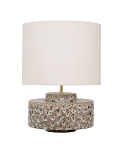 Urban Nature Culture tafellamp Ivy met keramische voet in bruin en off-white glazuur en een cilindervormige off-white katoenen lampenkap