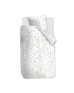 Dekbedovertrek Emeli van Linolux met romantisch bloemenpatroon van droogbloemen en takjes op witte achtergrond