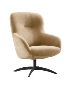 INHOUSE draaifauteuil Morias in camelkleurige stof met organische vorm en zwarte metalen draaipoot