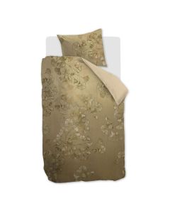 Dekbedovertrek Ainish met verfijnd bloemenpatroon in warme goud- en beigetinten