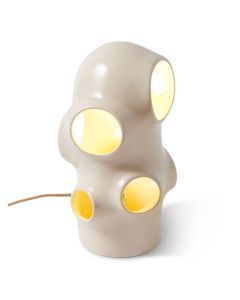 POLSPOTTEN tafellamp Bulle Beige van glanzend keramiek met meerdere ronde lichtopeningen waar warm licht doorheen schijnt