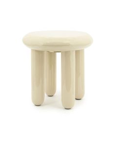 Beige design bijzettafel Bor met rond blad en vier cilindervormige poten