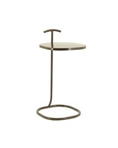 Bijzettafel Birka bruin van metaal met rond blad en handgreep minimalistisch design