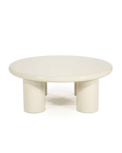 Beige salontafel Bloop met rond hoogglans blad en stevig onderstel met cilindervormige poten