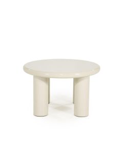 Beige salontafel Bloop medium met rond hoogglans blad en cilindervormige poten