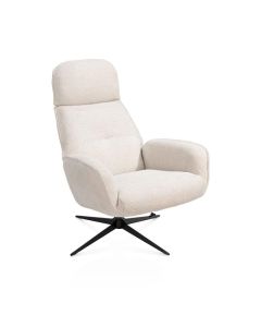 Relaxfauteuil Bobbian in cr&egrave;me stof Sevilla met draaibaar metalen onderstel schuin vooraanzicht