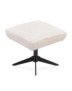 Zijaanzicht van Bobbian poef met zachte stoffering en modern metalen onderstel