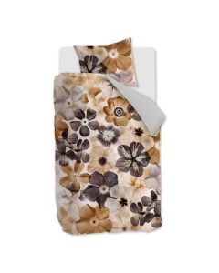 Dekbedovertrek Jane met groot bloemendessin in beige, bruin en taupe met bijpassend kussensloop