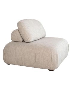 Beige modulaire fauteuil met los rugkussen en afgeronde vormen op witte achtergrond