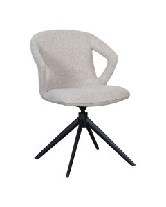 Eetkamerstoel Zurich met Naturel Royal Boucl&eacute; bekleding en zwart metalen draaibare X-poot schuin van voren