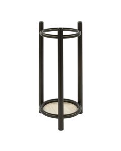 Paraplubak Luno Rond Drift Brown met bronskleurig stalen frame en ronde travertine-look opvangschaal op witte achtergrond