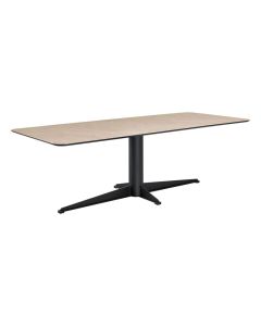 INHOUSE eettafel Canarias met grijs marmerlook tafelblad en zwart metalen kolompoot onderstel