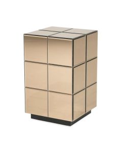 Bijzettafel Flectron met bruin spiegelglas in kubusvormig design en zwarte basis