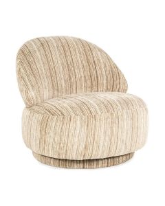 Fauteuil Fineline van By-Boo in bruine Rayas stof met fijne strepen en ronde vormen